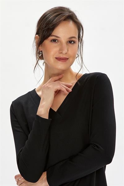 V Yaka Uzun Kol Elbise 234-2509