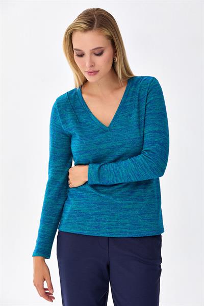 V Yaka Uzun Kol Triko Bluz 256-1704