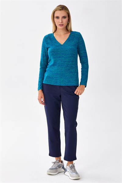 V Yaka Uzun Kol Triko Bluz 256-1704