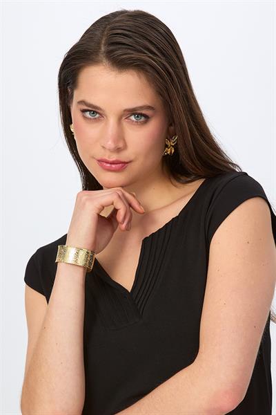 V Yaka Yakası Nervür Detaylı Bluz 026-1005