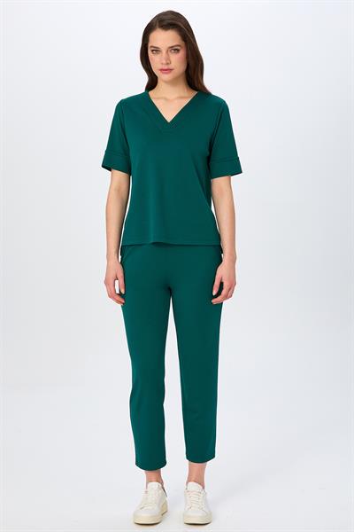 V Yaka Yakası Nervür Detaylı Kısa Kol S-Shirt 026-2114
