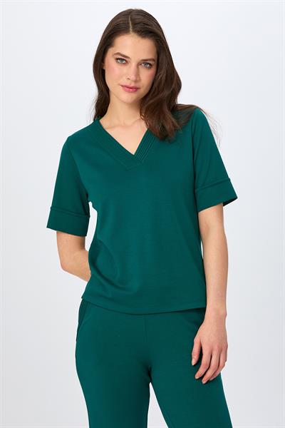 V Yaka Yakası Nervür Detaylı Kısa Kol S-Shirt 026-2114