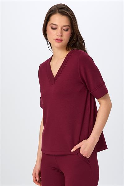 V Yaka Yakası Nervür Detaylı Kısa Kol S-Shirt 026-2114