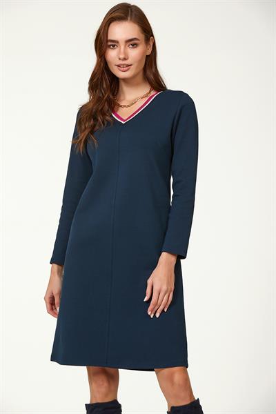 V Yaka Yakası Sim Bantlı Elbise 223-2505