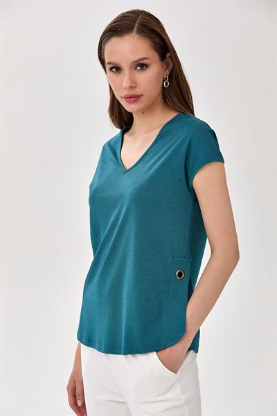 V Yaka Yanı Kuşgözü Detaylı Bluz 025-1039