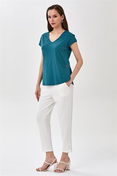 V Yaka Yanı Kuşgözü Detaylı Bluz 025-1039