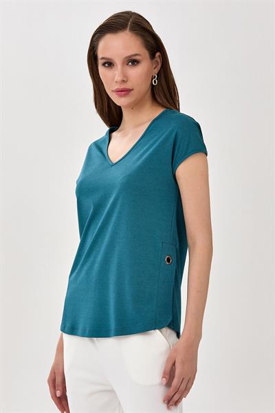 V Yaka Yanı Kuşgözü Detaylı Bluz 025-1039