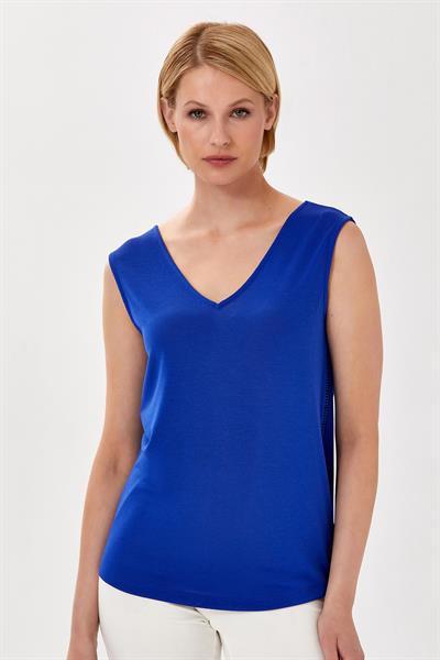 V Yaka Yanı Şerit Detaylı Kolsuz Bluz 024-1026