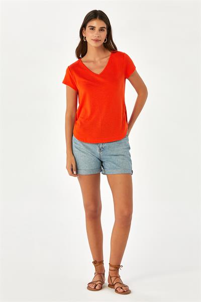 V Yaka Yanı Ve Kolu Düğmeli Bluz 024-1030