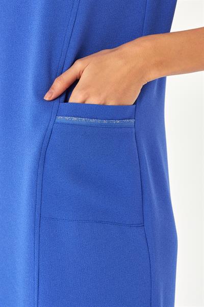 Yaka ve Cebi Sim Şeritli V Yaka Kolsuz Elbise 024-4002