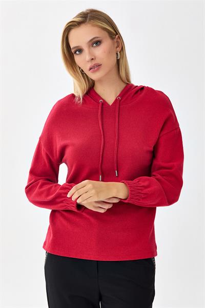 Yakası Bağcıklı Kapüşonlu Triko Bluz 256-1716
