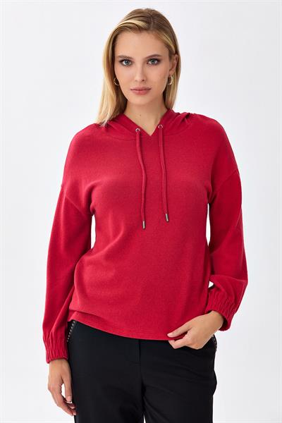 Yakası Bağcıklı Kapüşonlu Triko Bluz 256-1716