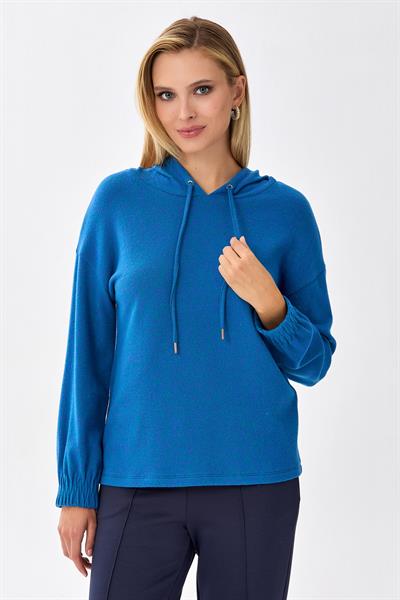 Yakası Bağcıklı Kapüşonlu Triko Bluz 256-1716