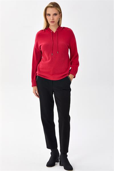 Yakası Bağcıklı Kapüşonlu Triko Bluz 256-1716