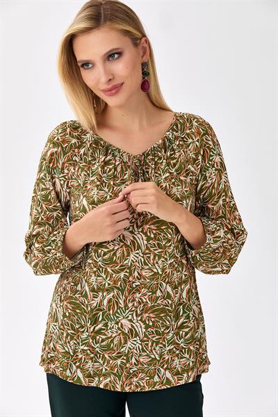 Yakası Bağcıklı Kolları Lastikli Bluz 256-3012