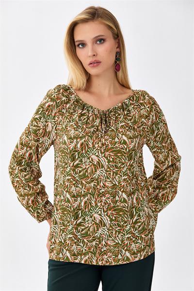 Yakası Bağcıklı Kolları Lastikli Bluz 256-3012
