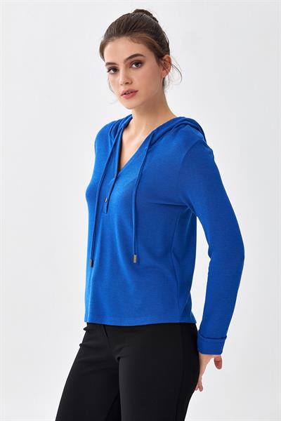 Önü Çıtçıtlı Kapüşonlu Bluz 256-1001