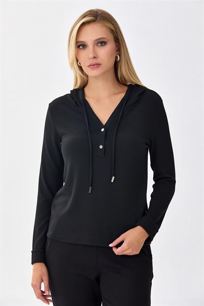 Önü Çıtçıtlı Kapüşonlu Bluz 256-1001