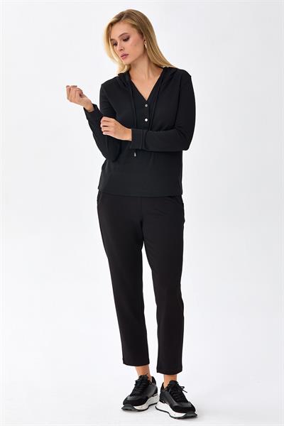 Önü Çıtçıtlı Kapüşonlu Bluz 256-1001