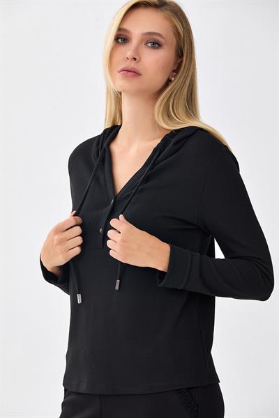Önü Çıtçıtlı Kapüşonlu Bluz 256-1001