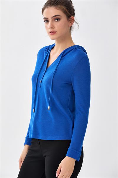 Önü Çıtçıtlı Kapüşonlu Bluz 256-1001
