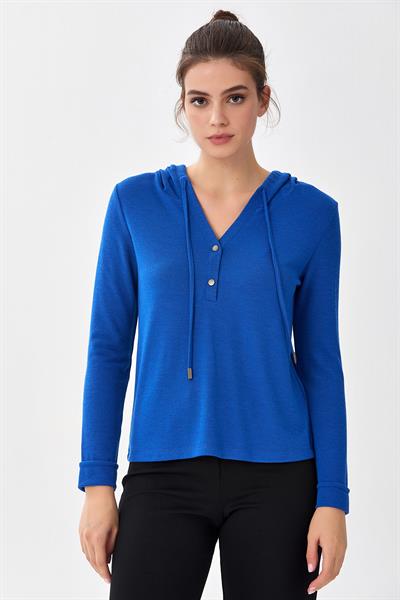 Önü Çıtçıtlı Kapüşonlu Bluz 256-1001