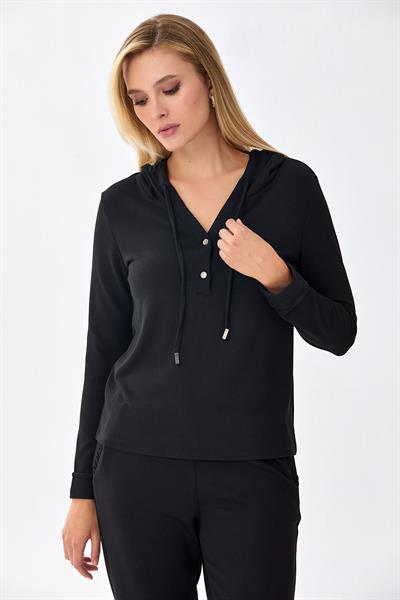 Önü Çıtçıtlı Kapüşonlu Bluz 256-1001