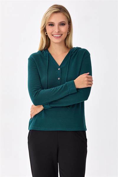 Önü Çıtçıtlı Kapüşonlu Bluz 256-1001