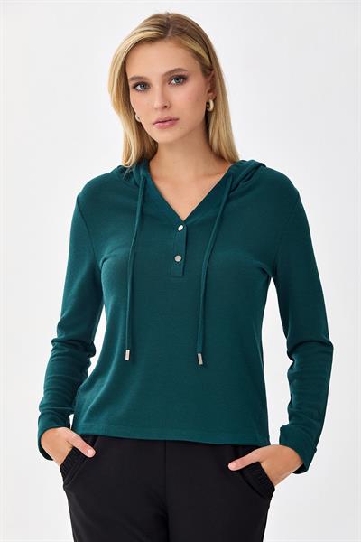 Önü Çıtçıtlı Kapüşonlu Bluz 256-1001