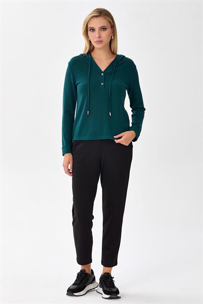 Önü Çıtçıtlı Kapüşonlu Bluz 256-1001