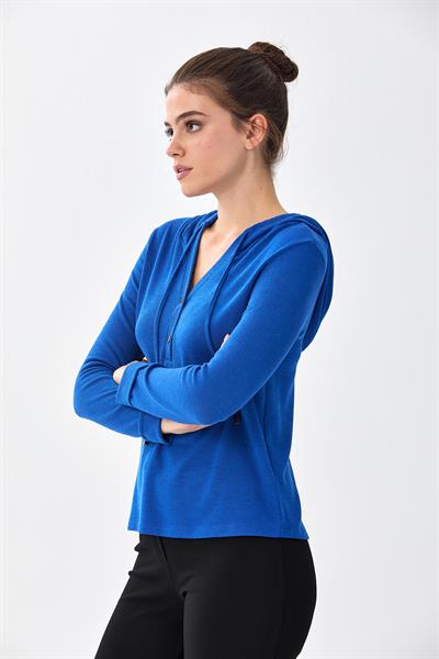 Önü Çıtçıtlı Kapüşonlu Bluz 256-1001