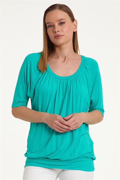 Yakası Büzgülü Kısa Kol Bluz 023-1020