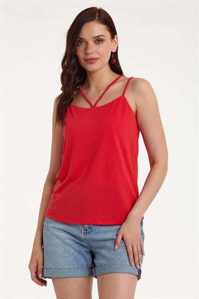 Yakası Çapraz Biyeli Askılı Bluz 023-1072