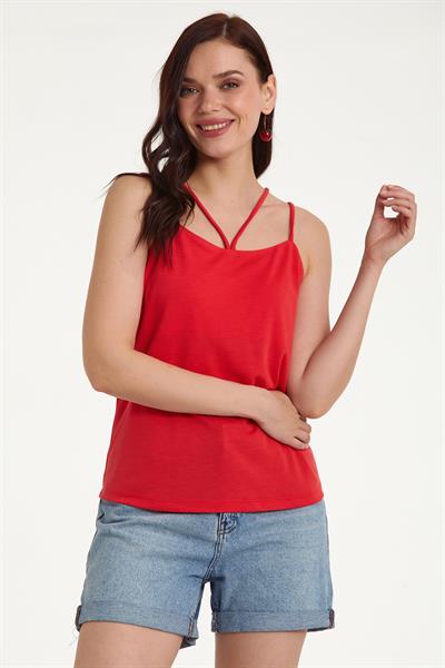 Yakası Çapraz Biyeli Askılı Bluz 023-1072