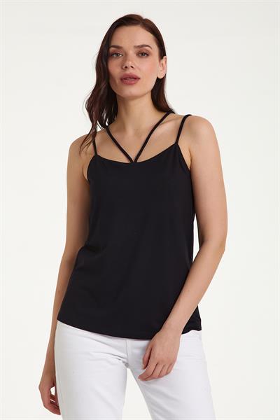 Yakası Çapraz Biyeli Askılı Bluz 023-1072