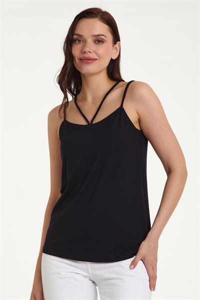 Yakası Çapraz Biyeli Askılı Bluz 023-1072
