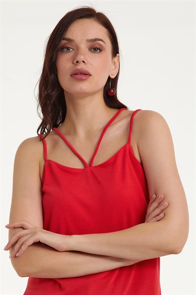 Yakası Çapraz Biyeli Askılı Bluz 023-1072