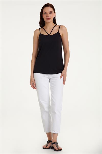 Yakası Çapraz Biyeli Askılı Bluz 023-1072