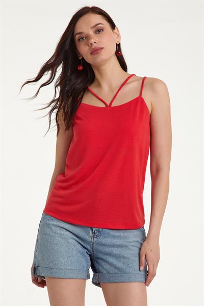 Yakası Çapraz Biyeli Askılı Bluz 023-1072
