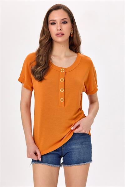 Yakası Çıtçıtlı Düşük Kol Bluz 025-1005