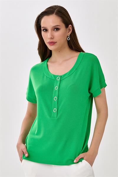 Yakası Çıtçıtlı Düşük Kol Bluz 025-1005