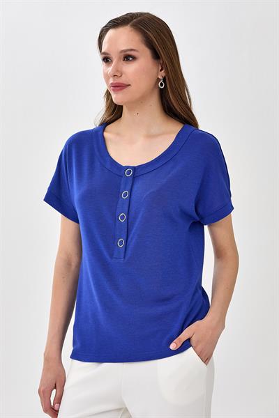 Yakası Çıtçıtlı Düşük Kol Bluz 025-1005