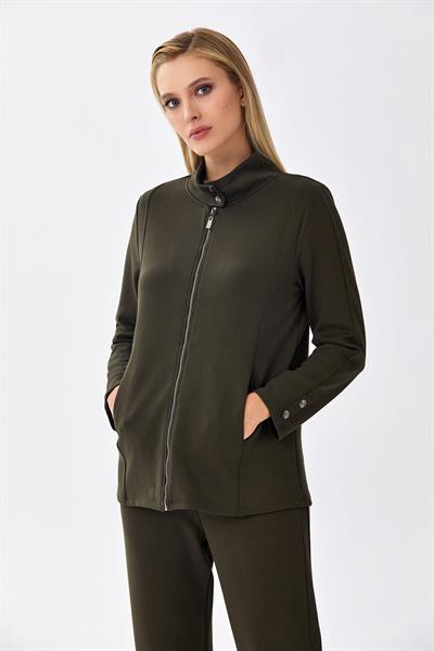 Yakası Çıtçıtlı Önü Fermuarlı S-Shirt 256-2116