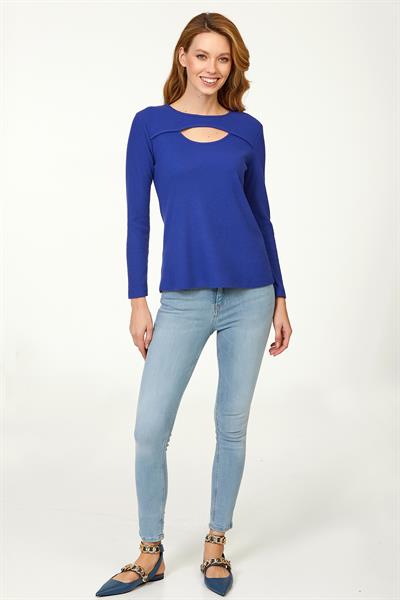 Yakası Cut Out Uzun Kol Triko Bluz 223-1714