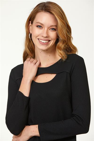 Yakası Cut Out Uzun Kol Triko Bluz 223-1714