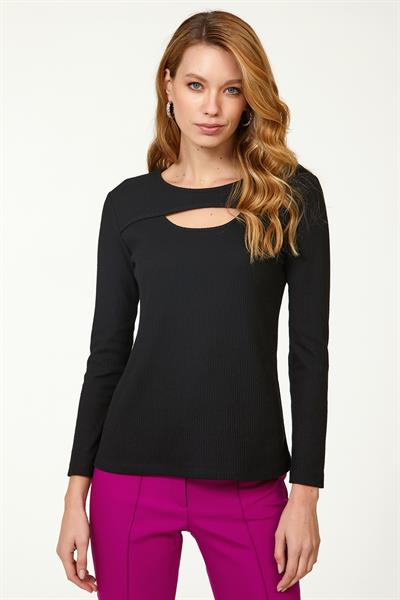 Yakası Cut Out Uzun Kol Triko Bluz 223-1714