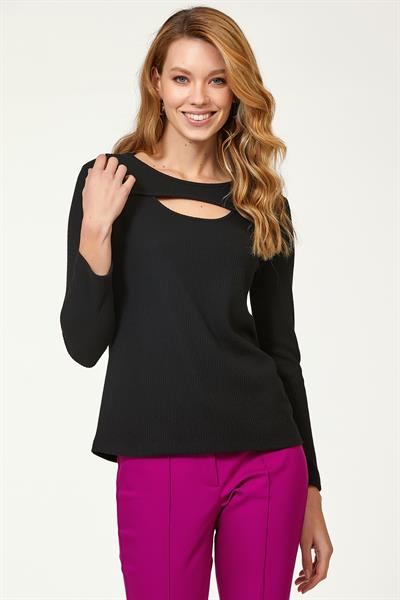 Yakası Cut Out Uzun Kol Triko Bluz 223-1714