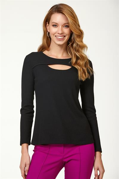 Yakası Cut Out Uzun Kol Triko Bluz 223-1714