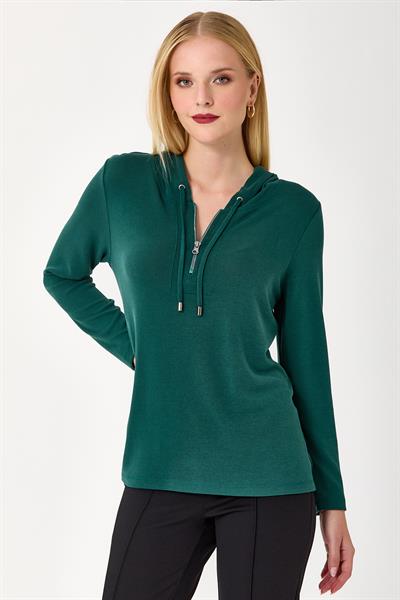 Yakası Fermuarlı Kapüşonlu Bluz 245-1001