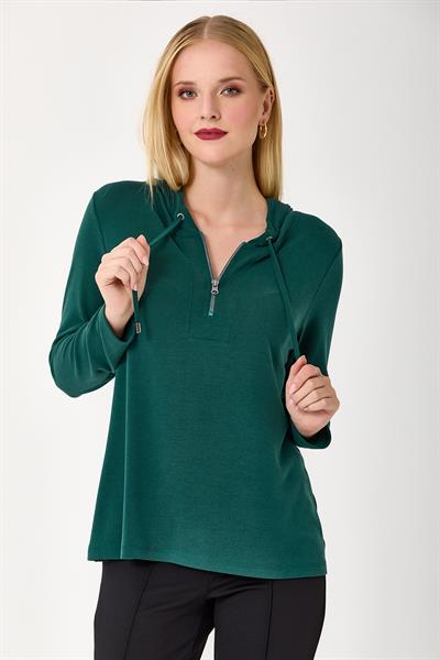 Yakası Fermuarlı Kapüşonlu Bluz 245-1001